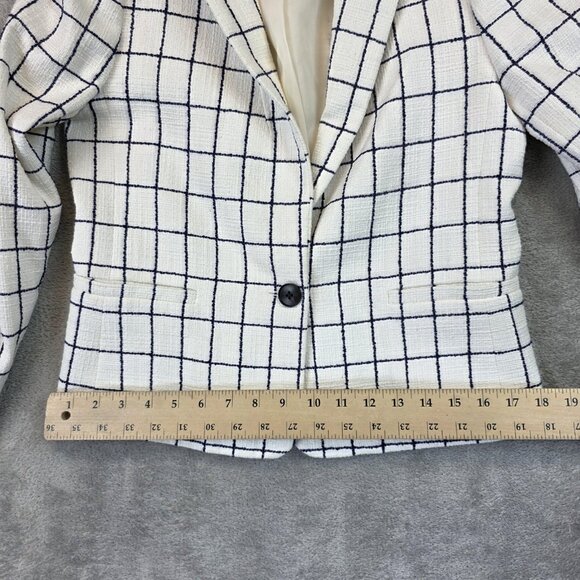 J Crew Blazer Womens Size 2 White Navy Windowpane Tweed One Button Jacket F0792 - Picture 7 of 16